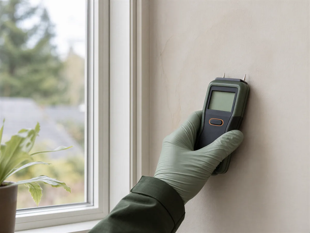 Inspector checking a wall with a moisture meter