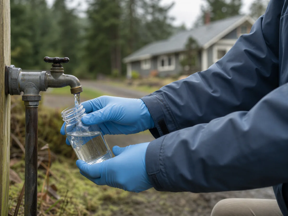 Technician collecting a private well water sample